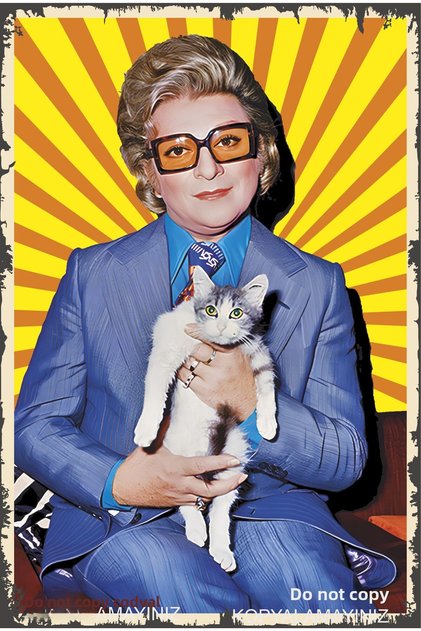With Her Cat in Her Arms Music Art Sun Clever Moray Home Decoration Painting Retro Wood Poster