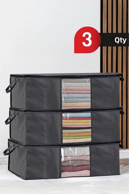 3 قطع من حقيبة تخزين الملابس ذات النوافذ باللون الرمادي الفحمي 64x45x22