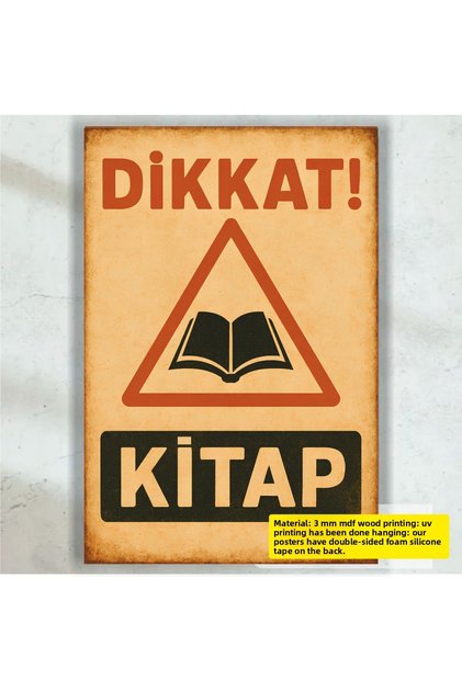 Warning Sign Caution Book Funny Witty Sayings Wall Lettering Retro Wood Poster Painting