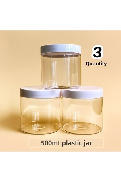 Transparent Glass Look Plastic Organizer Set of 3 Mica Jars Cotton-Ear Cotton