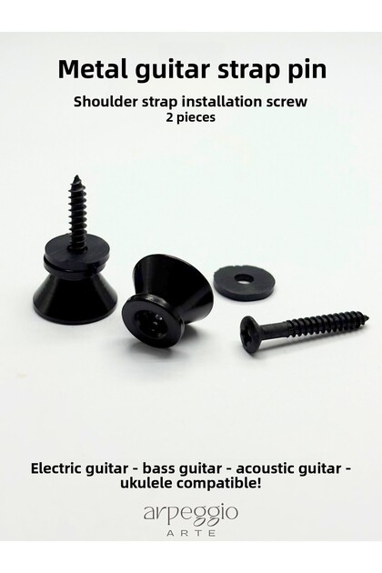 Metal Guitar Strap Pin – Black – Set of 2 Screws – Guitar Strap Mounting Part – Strap Lock
