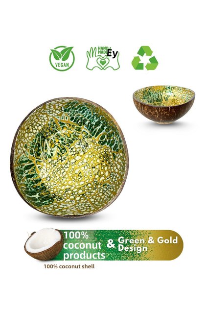 Green & Gold Patterned Coconut Bowl
