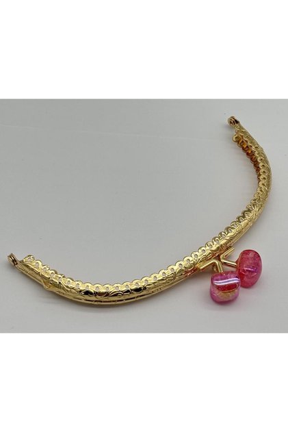 Angel Çanta Aksesuar 15.5 cm Light Gold Oval Cüzdan Çanta Klipsi Bursu Koyu Pembe