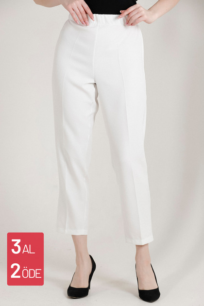 Women's Plus Size Carrot Leg Lycra Woven Trousers 3044 White