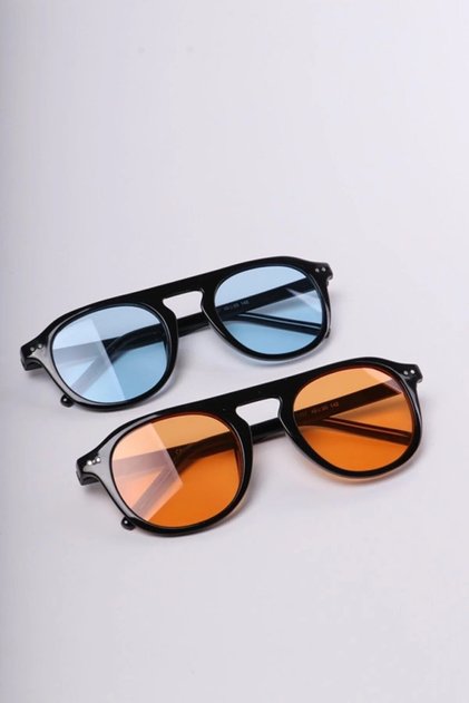 Vintage Unisex Huge Orange Blue Set of Two Uv400 Sunglasses