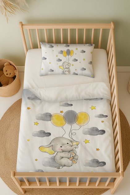Balloon and Elephant Patterned Baby Crib Bedding Set with Sheets Tlabn-141