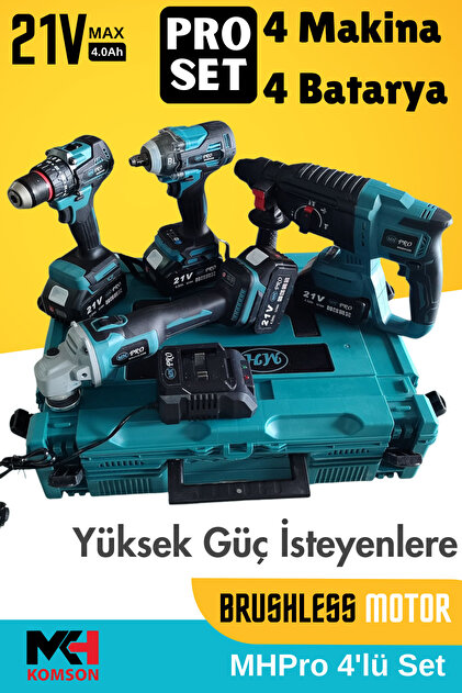 あお　シャンソン4点セット Genel Markalar 4'lü Set 21V 4Ah Matkap, Kırıcı Delici, Taşlama