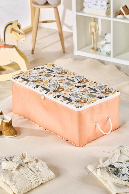 Safari Animals Series Small Pouch - Zippered Children's Room Organizing Fabric Storage Organizer 52X28X21Cm