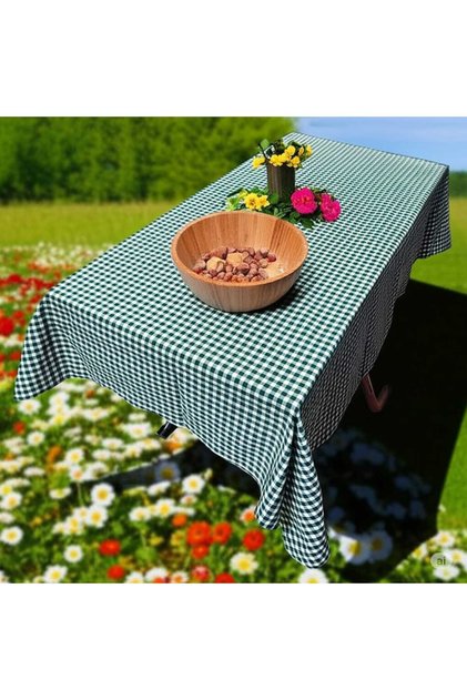 Green White Gingham Cotton Woven Eco-Friendly Camping Caravan Tablecloth 120 cm