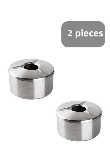 2-Piece Stainless Steel Metal Ash Tray - Windproof Ashtray with Lid