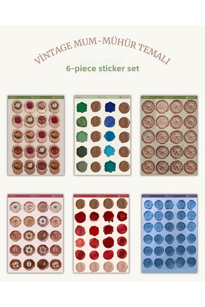 Set of 6 Vintage Candle Seal Themed Stickers–12X17 cm | For Bullet Journal,Scrapbook,Agenda,Planner