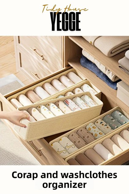 Set 2 organizatoare pentru sertar și interior dulap, organizator de raft, organizator pliabil pentru șosete și rufe