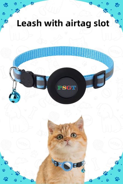 Airtag Slot Collar with Adjustable Neckband Cat Tag Collar Leash