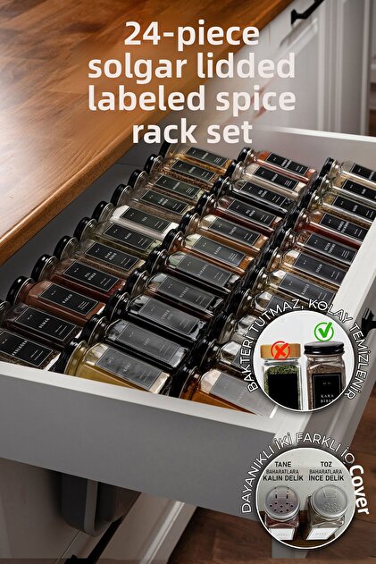 Mienda Home - Set of 24 Black Spices with Glass and Label Detail Mh00Syh24