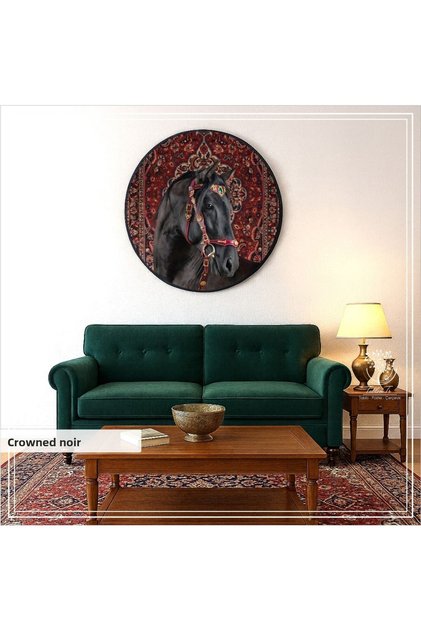 Digital Printed Metal Framed Glass Single Round Decorative Table -Crowned Noir
