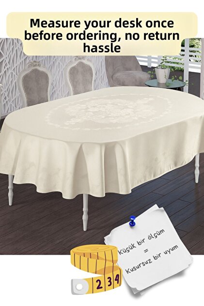 Oval Tablecloth - Cream Color - Water Repellent, Stain Resistant, Washable 100% Polyester Oval Tablecloth