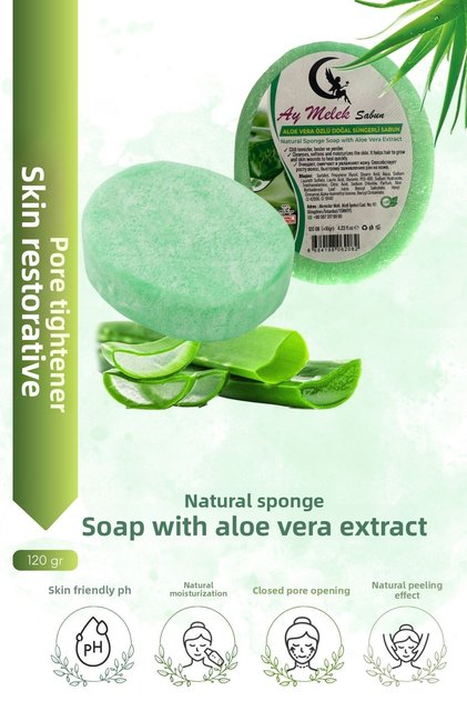 Aloe Vera Extract Natural Beauty Soap with Sponge, Skin Anti-Wrinkle Effective