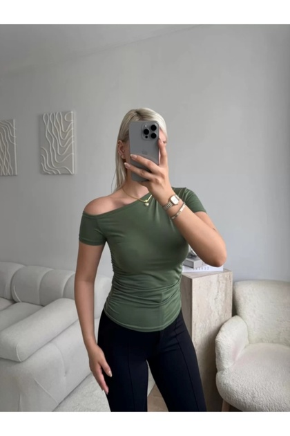 Women's Drawstring Drape Detailed Crop T-Shirt