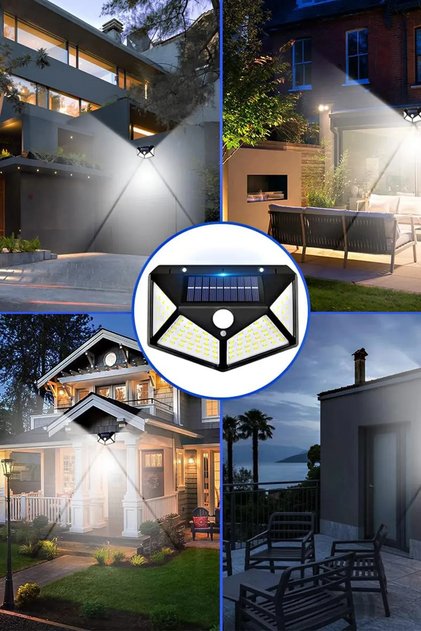V0 Güneş Enerjili Solar Beyaz Işık Hareket Sensörlü 4 Taraflı Bahçe Garaj Aydınlatma Lambası 100 Led