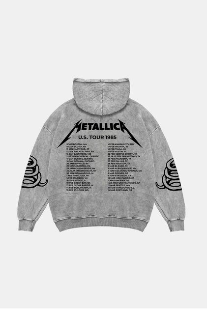Metallica Tour 1985 Oversize Unisex Washed White Hoodie
