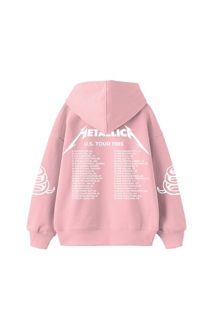 Metallica Tour 1985 Printed Oversize Unisex Pink Hoodie