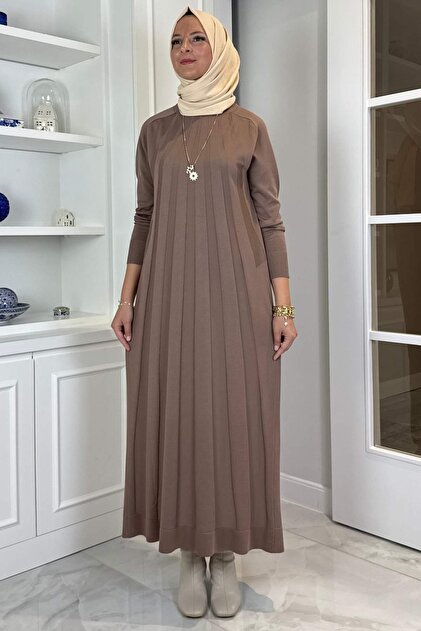 Rabia Şamlı Beyza Fitilli Triko Elbise Sütlü Kahve - Fiyatı, Yorumları