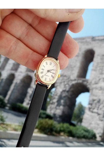 Vintage Retro Minimal Model Black Color Cord Women's Wristwatch Gold Color Case
