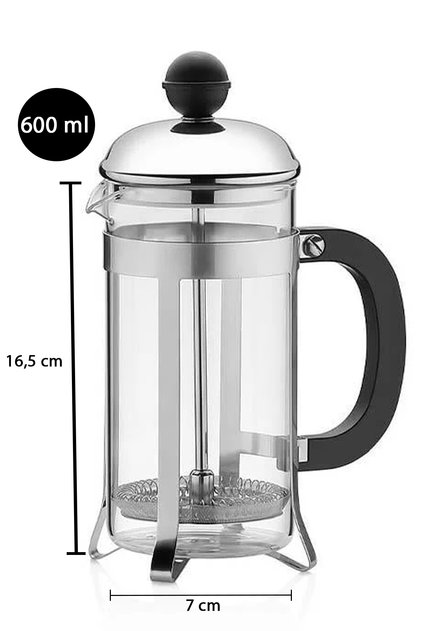600 ml Paslanmaz Çelik French Press - Kahve & Bitki Çayı Demleme Aparatı Endüstriyel