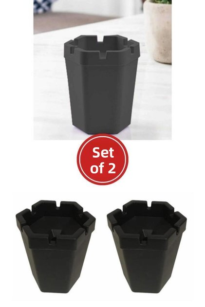 2-Piece Odorless Ashtray, Odorless Smokeless Hexagonal Ashtray Black 2 Pieces
