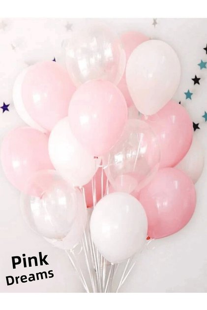 Set of 25 Macaron Pink White Transparent Balloons – 11 Inches | Baby Shower, Birthday, Party Balloons