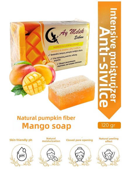Mango Extract Natural Pumpkin Fiber Beauty Soap with Skin Anti-Wrinkle Effect