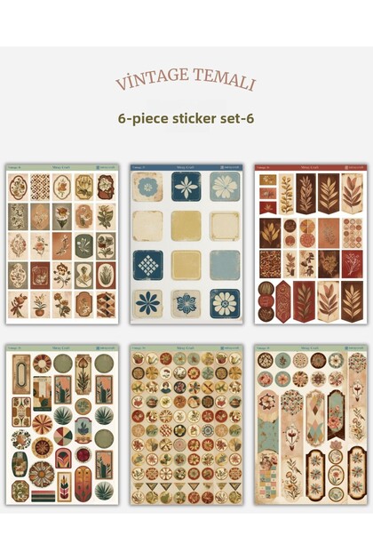 Set of 6 Vintage Themed Stickers – 12X17 cm | For Bullet Journal, Scrapbook, Agenda and Planner