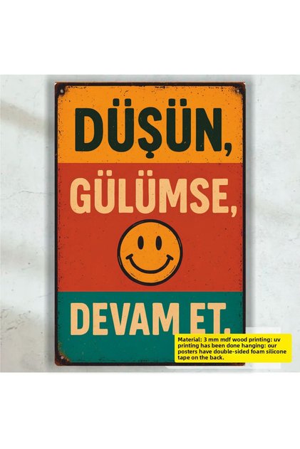 Think Smile Keep Going Happiness Motivational Words Wall Letters Retro Wooden Poster Painting
