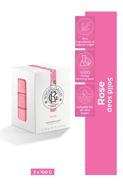 Roger & Gallet Rose Solid Soap 100 g X3 - Herbal Rose Extract & Lasting Natural Fragrance