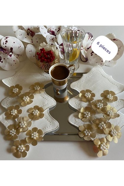 Cocktail Napkin, Embroidered Napkin, Cocktail Presentation Napkin, Tray Napkin, 3 Sizes, PEARL