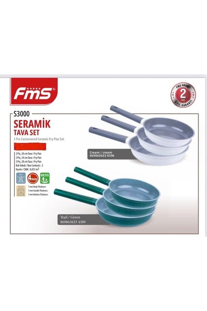 3-Piece Ceramic Pan Set Green | 20-24-28 cm | 4 mm Thickness | Non-Stick Surface | Healthy Cooking