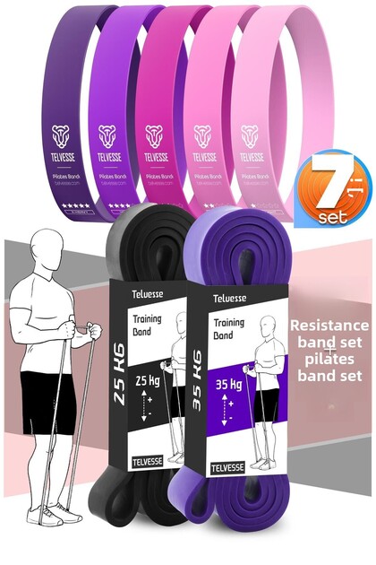 7Li Mega Set 25+35 kg + 5Li Pilates Resistance Band Barre Rubber Loop Band Pink Tone