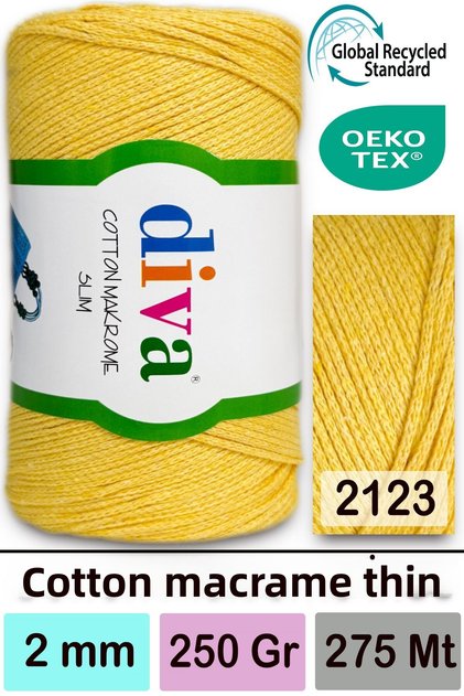Diva Cotton Macrame Thin 2123 Κίτρινο