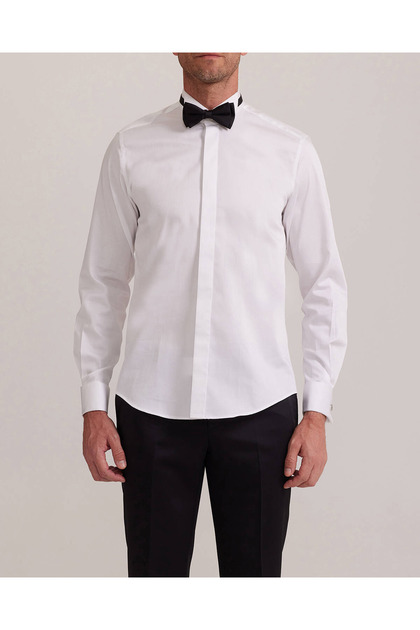 Groom's Shirt Slim Fit White Ancestor Collar Sleeve Button Bow Tie Gift Shiny White Groom's Shirt