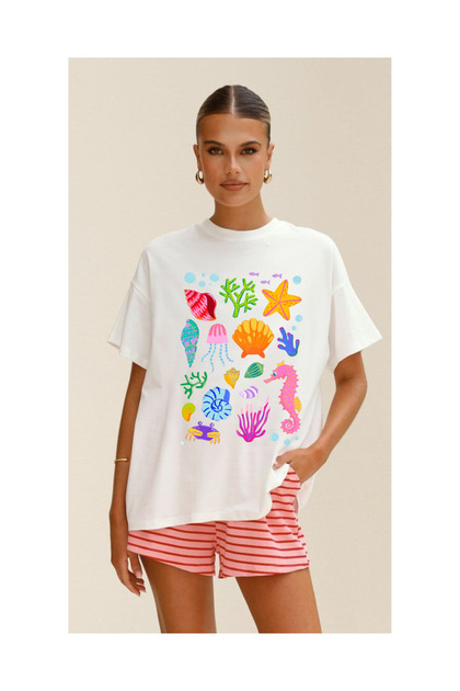 Seashells Printed Unisex Oversize T-Shirt