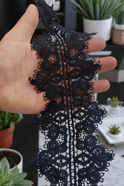 Siyah Güpür Dantel Fisto Tekstil Aksesuarı divane ara desen 1 metre