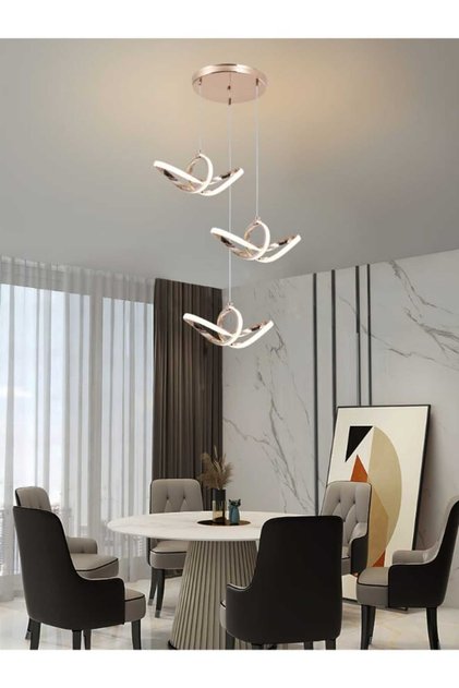 ثريا معلقة مودرن LED ذهبية 3 إضاءات - نجفة سقف علاقي بتصميم انسيابي عصري (موديل 6546-3-GD)