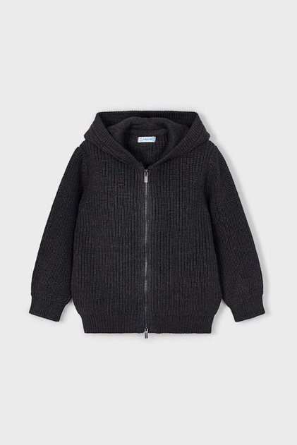 Boy's Hooded Zippered Knitwear Cardigan - Anthracite
