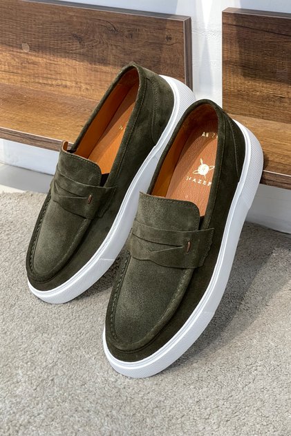 Eva Sole Suede Leather Khaki Green Sneaker Shoes