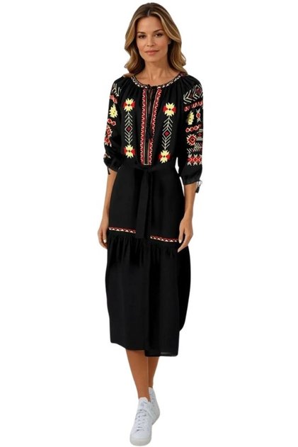 Rochie traditionala dama R25 negru/rosu , marimea M