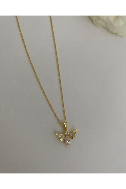 Xuping Minimal Angel Wing Stone Gold Necklace