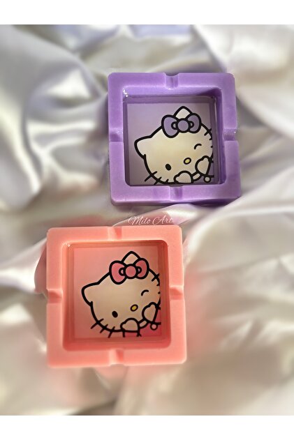 Handmade Hello Kitty Epoxy Ashtray Set Pink Lilac Set of 2 Ashtray Bff Ashtray Ashtray