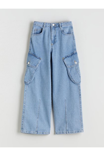 Girl's Cargo Jean Trousers with Adjustable Elastic Waist