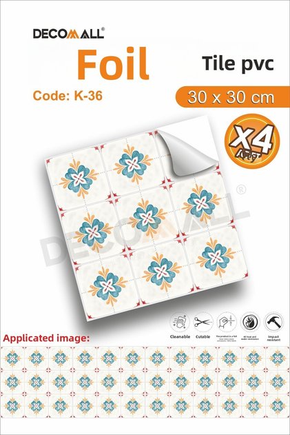 K-36 FOLIE AUTOADEZIVĂ PENTRU GRESIE, Impermeabilă, pentru Bucătărie, Baie, Acoperire Pardoseală 30x30 Cm (4 BUC.)