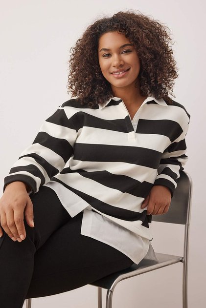 Black-White Striped Bottom Shirt Detachable Knitted Sweatshirt